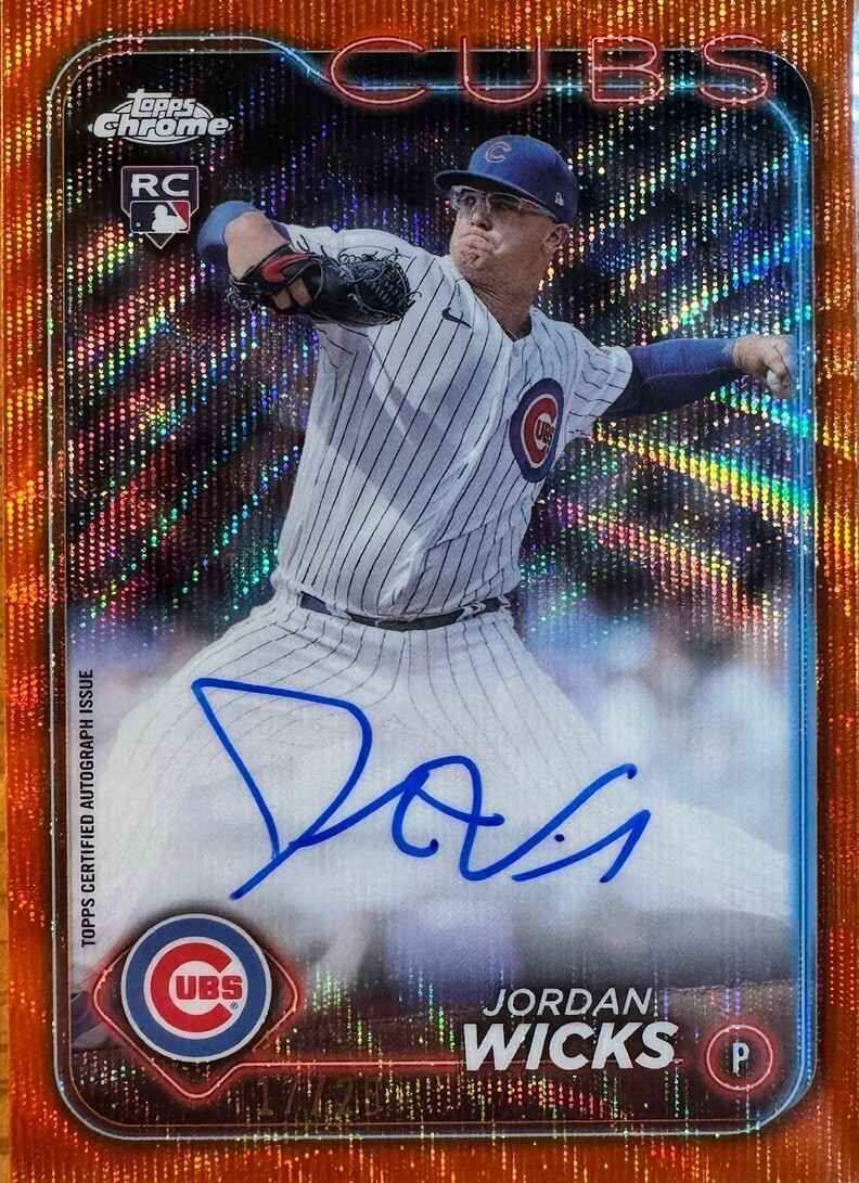 2024 Topps Chrome #RA-JWS Jordan Wicks ROOKIE AUTO Orange Wave Refractor #/25