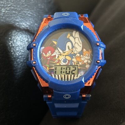 Vintage SEGA X Sonic Digital Watch Mens Blue Tone Retro Classic Blue Rubber Band