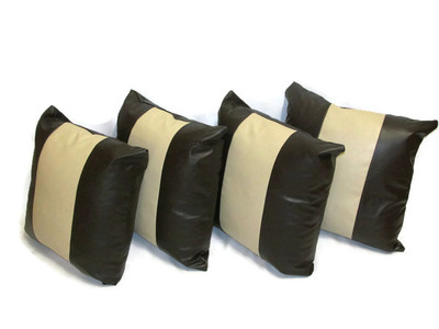 x Brown/Cream Faux Leather 22 Inch Sofa/ Chair Cushion