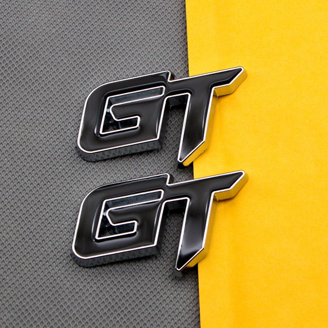 2Pcs Metal Black GT Letter Car Trunk Emblem Door Fender Sport Badge