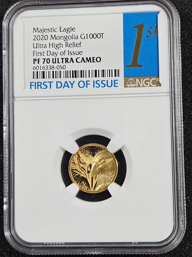 🌟 2020 1000 Togrog Mongolia MAJESTIC EAGLE 1/10 oz Gold Proof NGC PF70 FDOI Coi