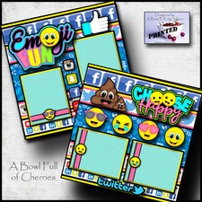 EMOJI FUN  social media  2 premade scrapbook pages paper printed  BY CHERRY