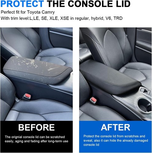 Custom Fit For 2018-2024 Toyota Camry Leather Center Console Armrest Cover Black - Picture 3 of 11