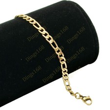 Solid 18K Yellow Gold Filled Hypoallergenic 6"/8" Italian Figaro Chain Bracelet