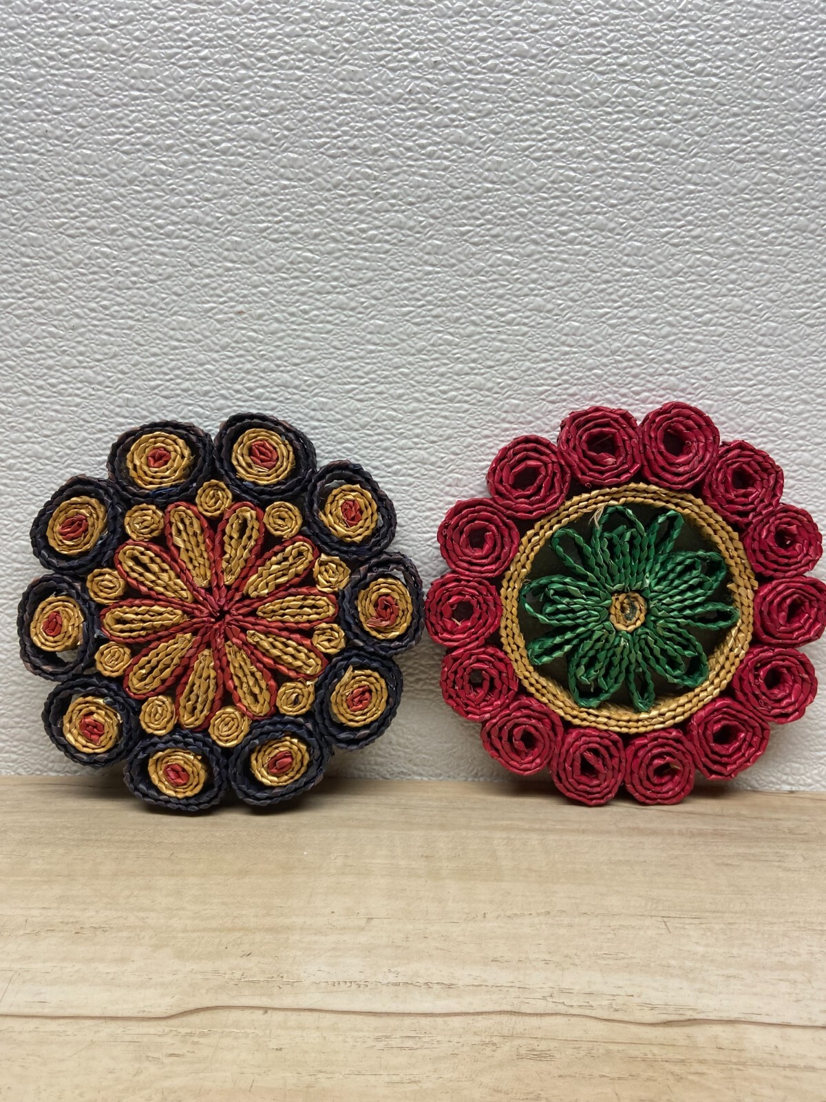 Vtg Rattan Wicker Straw Trivets Hot Pads Set Of 2