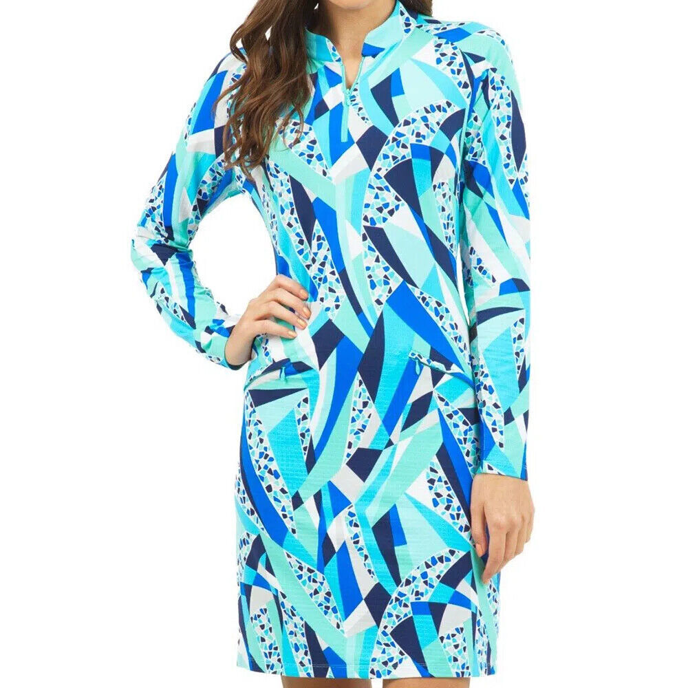 ibkul long sleeve dress NWT IBKUL Long Sleeve Crew Neck Dress Size M Pink Print UPF 50