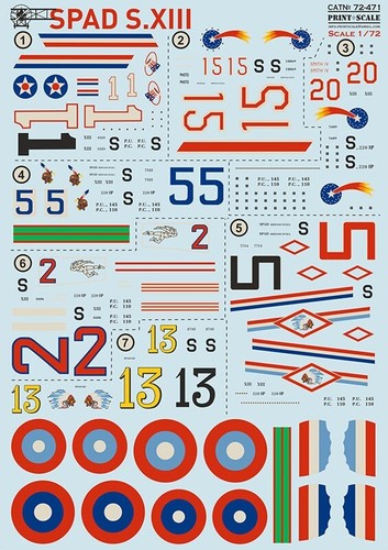 Print Scale 72-471 Scale 1:72 DECALS SPAD S.XIII - for Plastic model kit - Picture 2 of 4