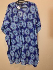 Gl fun Sassy Geometric Tie Front Kimono Blue Lightweight Polyester One Size