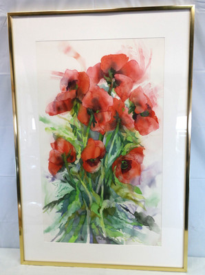 ''Neil Di Teresa 'My Best Poppies' Large Signed Watercolor 31x45 Framed''