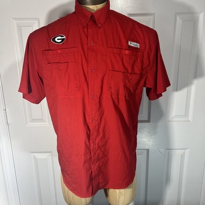 Columbia Georgia Bull Dogs UGA Out Doors Shirt Men Size L PFG Red NCAA Fishing