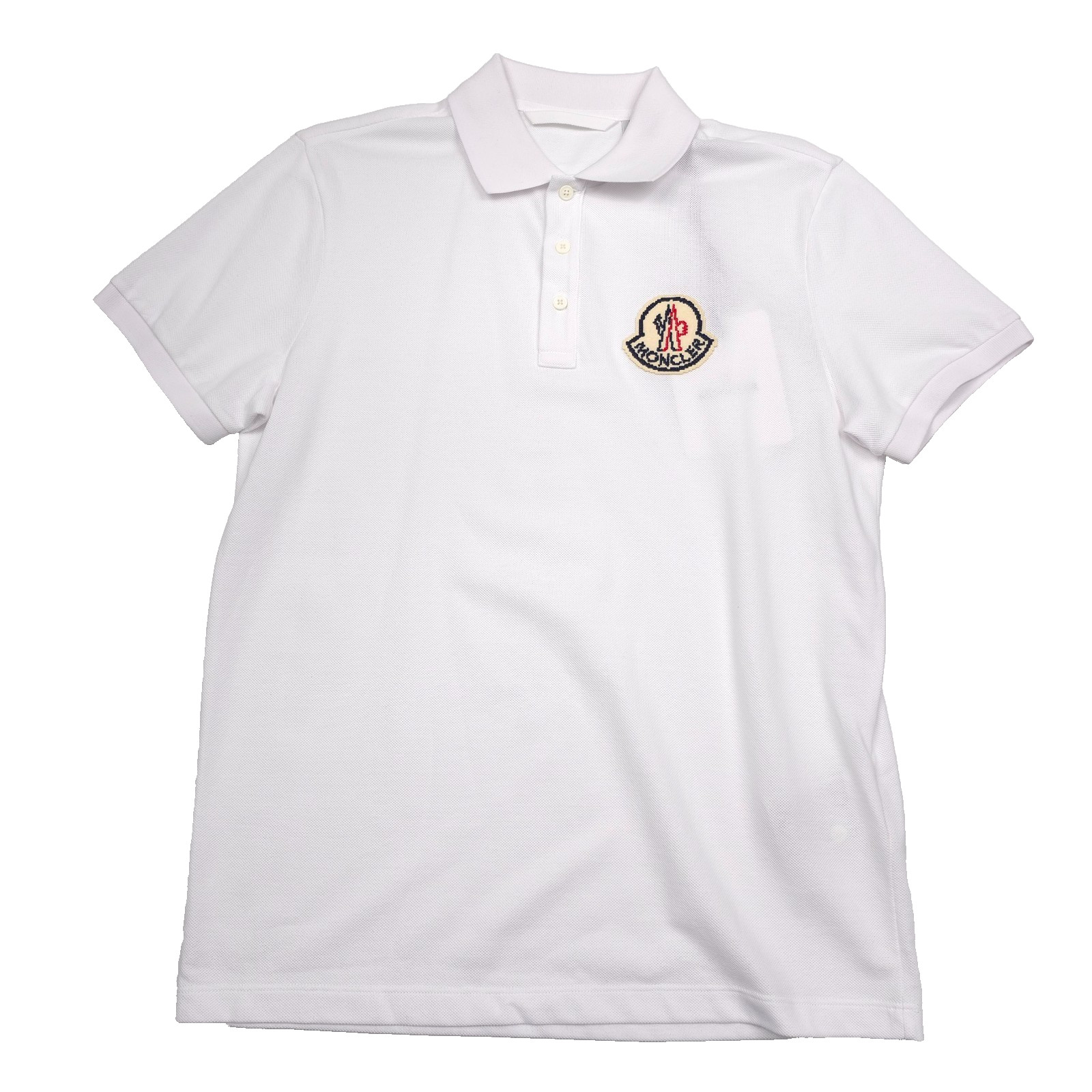 $485 Moncler White Short Sleeve Pixel Logo Pique Polo Shirt Mens Size Small