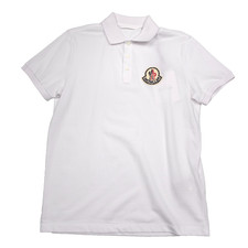 485 Moncler White Short Sleeve Pixel Logo Pique Polo Shirt Mens Size Large