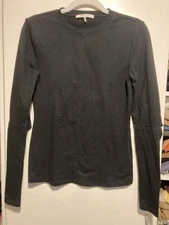 Frame Shirt Women's Long Sleeve Scoop Neck Pullover  Top  Black S Elbow Holes