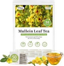50 Organic Mullein Leaf Tea Bags for Lungs Cleanse and Respiratory Support