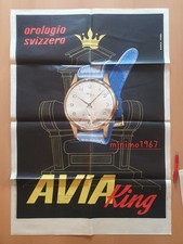 Avia King Orologio Svizzero Manifesto 1955 Timbrato E Bollato Affissioni
