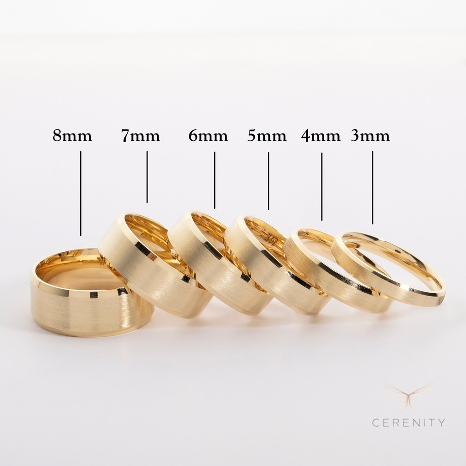 14K Yellow Gold 3mm 4mm 5mm 6mm 7mm 8mm Matte Halo Beveled Edge Wedding Band