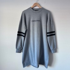 Boohoo Grey Original Sweatshirt Dress Size 14 Striped Sleeves Streetwear