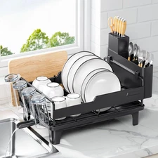 Dish Drying Rack for Kitchen Counter, Countertop Dish Rack with Drainboard, M...