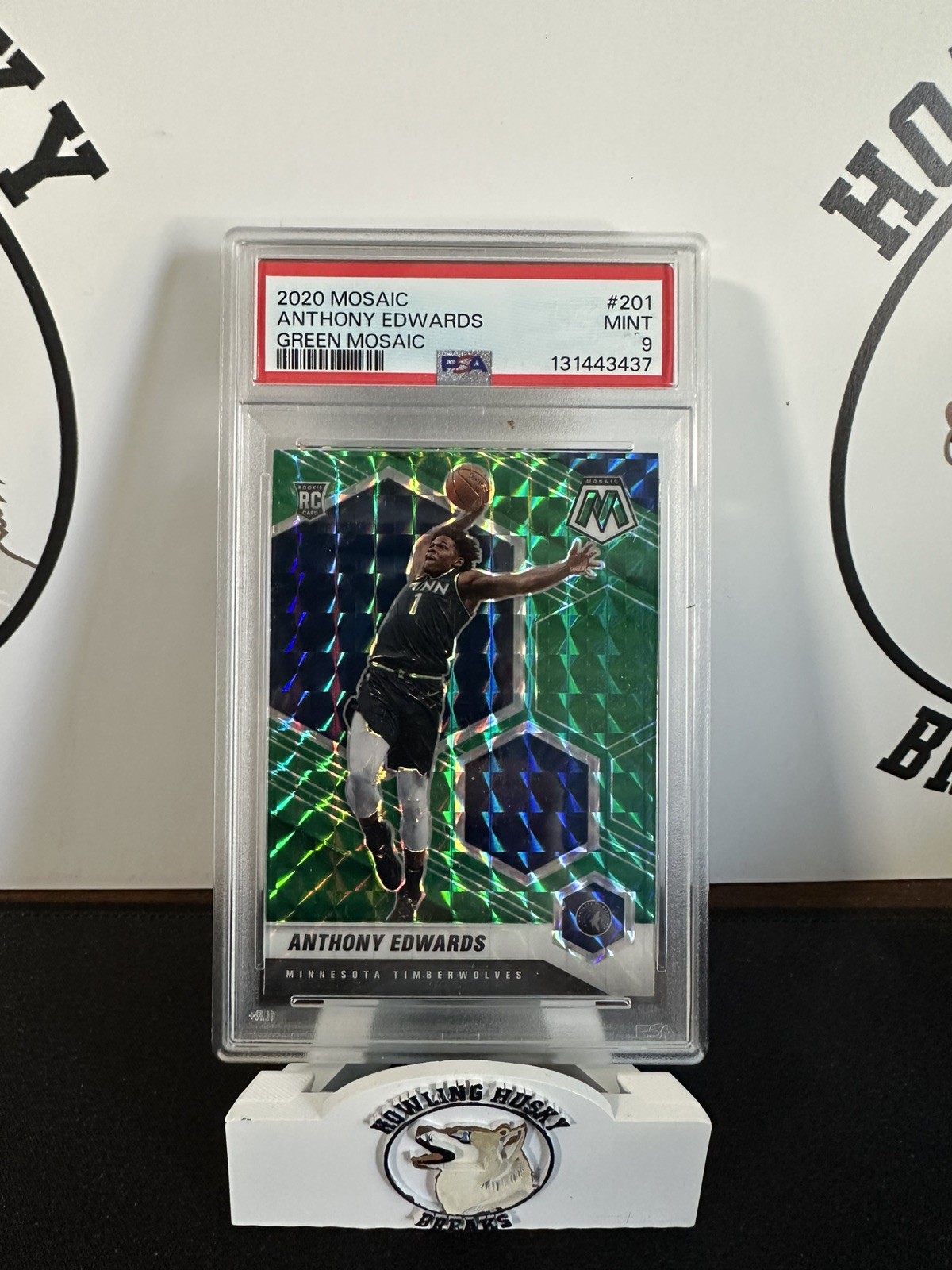 2020 Panini Mosaic Anthony Edwards #201 RC Green Mosaic PSA 9 Timberwolves