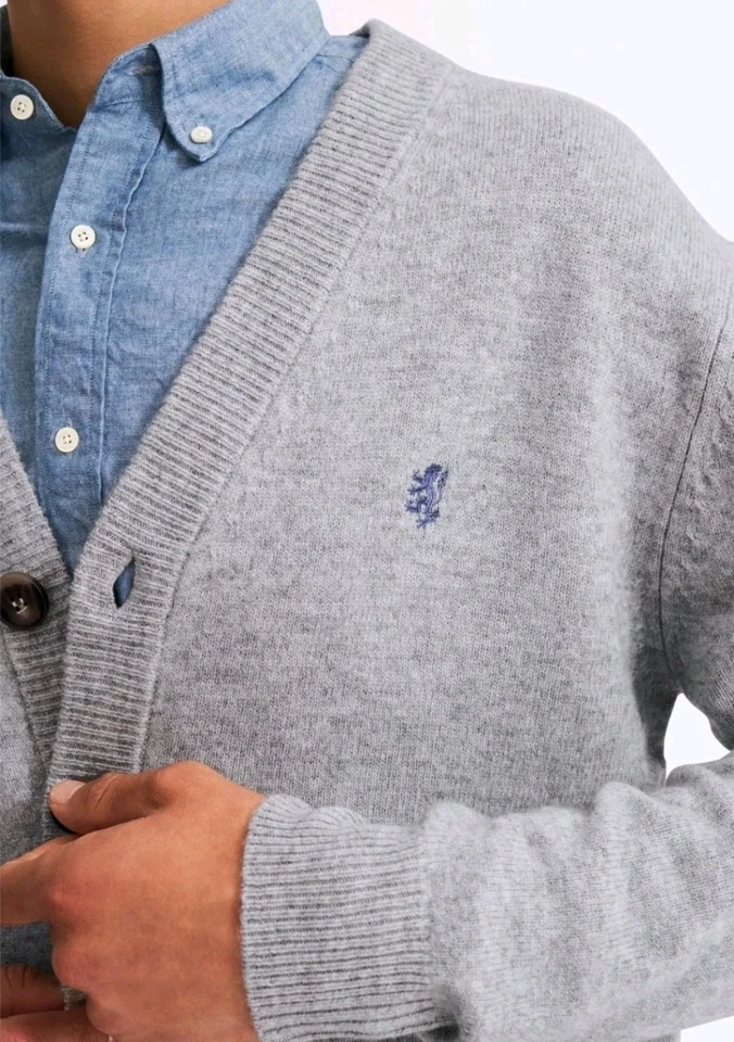 Pringle of Scotland Lambswool Cardigan Grey XL 100% Wool V Neck Button Knit - Image 3 of 4