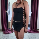Women’s Black Tube Dress - Sexy Lace Up Side Slit Bodycon Clubwear Party Outfit