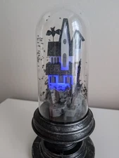 Gemmy cloche Halloween haunted house pedestal globe bats light up table decor