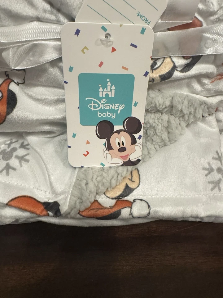 Disney Manta Bebé Mickey Mouse Santa Blanco Sherpa Navidad Vacaciones 30x40 Nuevo Foto 2 de 4
