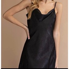 NWT See You Monday Satin Slip Dress Womens M Black Cowl Neck Little Black Dress