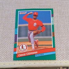 Donruss 1991 Omar Olivares #503 Rookie St. Louis Cardinals 4 Purple Stripes Card. rookie card picture