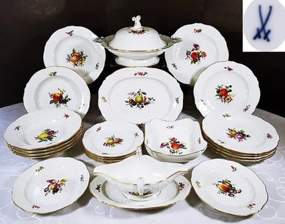 Meissen Speiseservice  Marseille-Relief  Frucht- /Obstmalerei Gold  1.Wahl Top - Bild 1 von 4