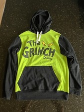 Dr Seuss The Grinch who stole Christmas Black Green Hoodie Sweater ADULT SMALL