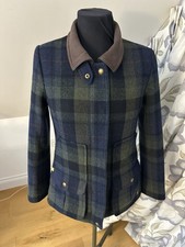 Joules Ladies Field Coat Jacket Women UK8 Navy/ Green Tweed Check Wool Excellent