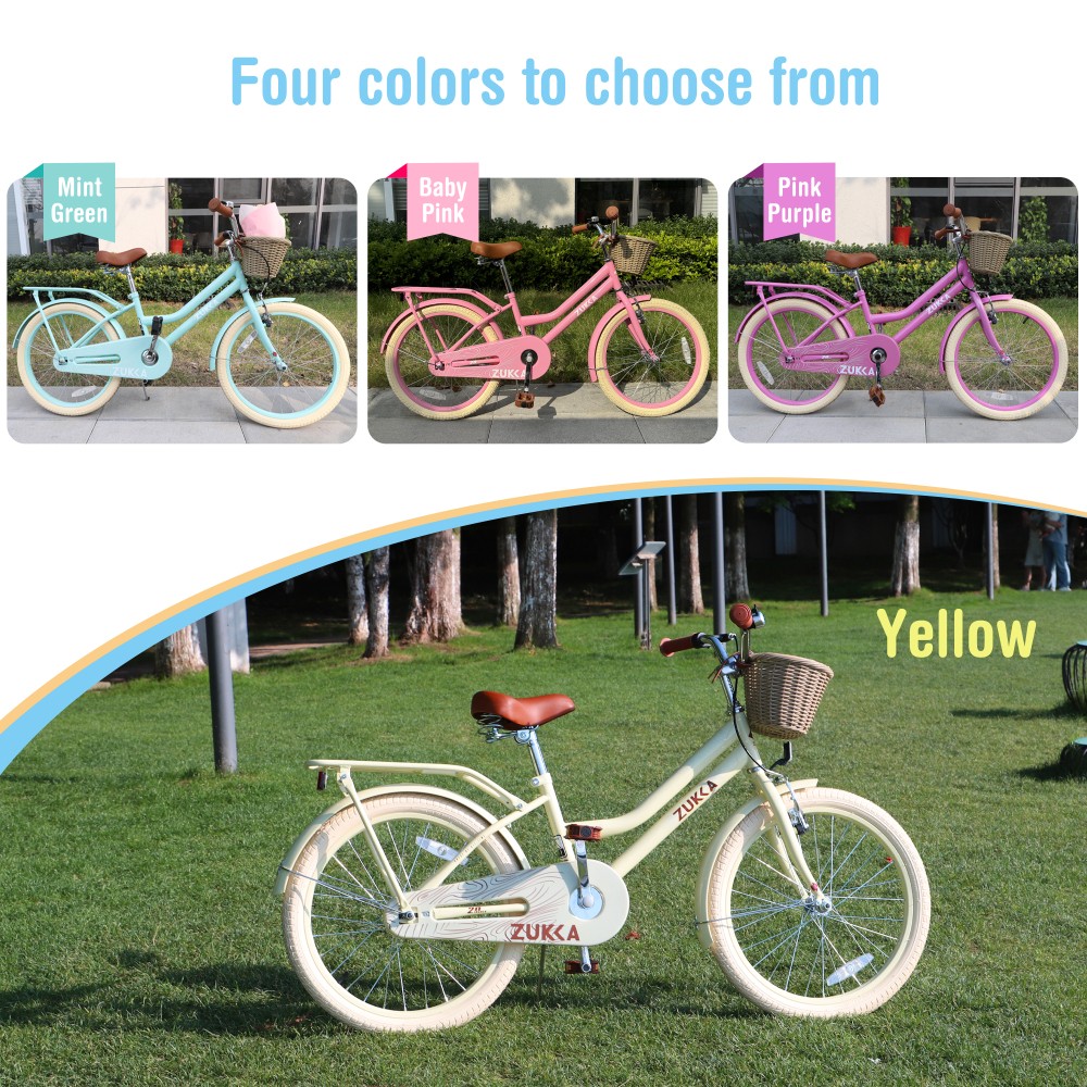 20 inch Girls Bike w/ Basket for 7-10 Years Old, Coaster Brake, Multiple Colors