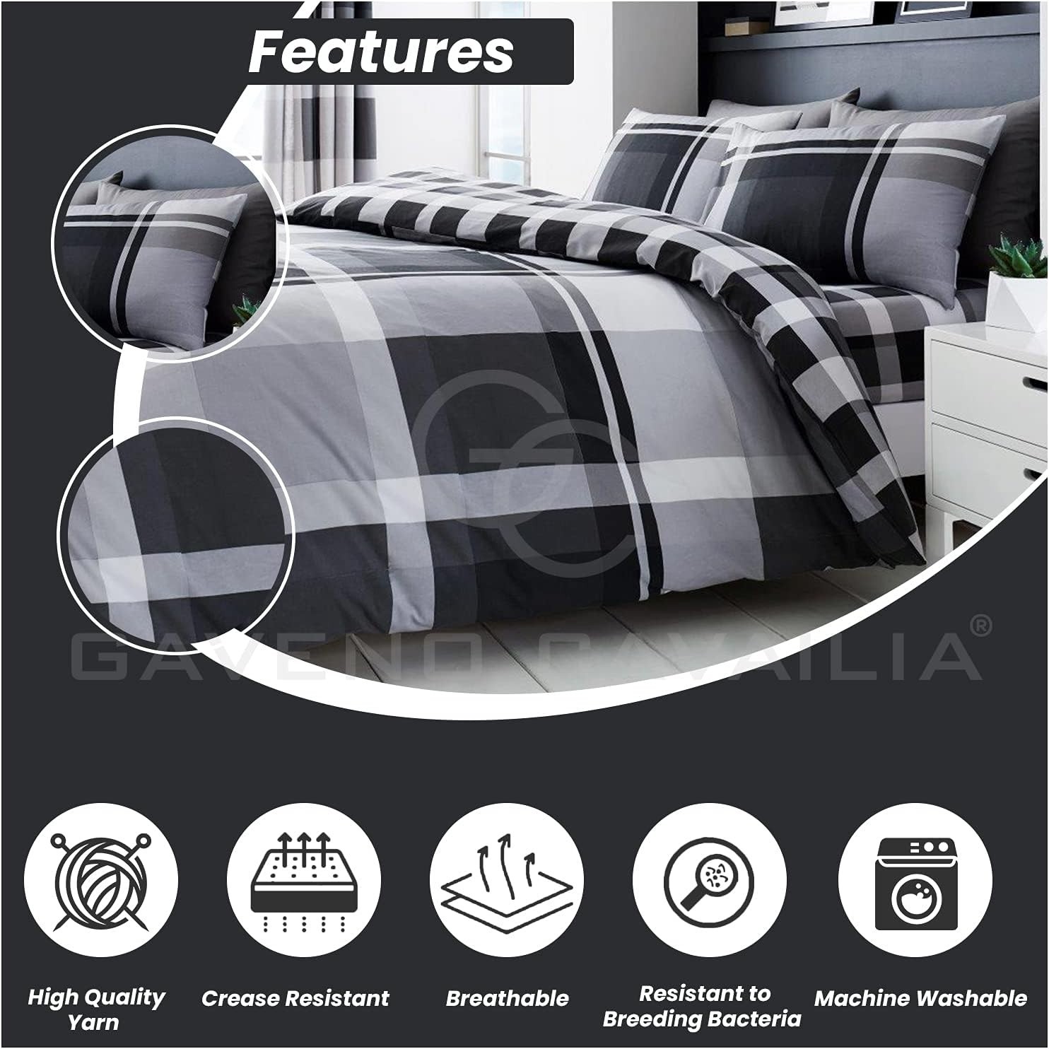 Checkered Duvet Cover Soft Warm Polycotton Printed Double Bedding Grey New