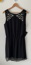 Love Stitch Black Beaded Tunic Dress UK L Embellished Sleeveless Party Boho