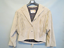 Schott WESTERN Womens Fringe Suede Jacket Paisley Lined Short Beige Size 14 USA