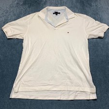 Tommy Hilfiger Pique Polo Shirt Mens Large White Cotton Classic Fit Golf Tennis