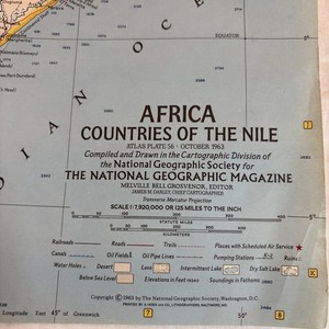 AFRICA COUNTRIES OF THE NILE October 1963 National Geographic Map 19 In X 25 in