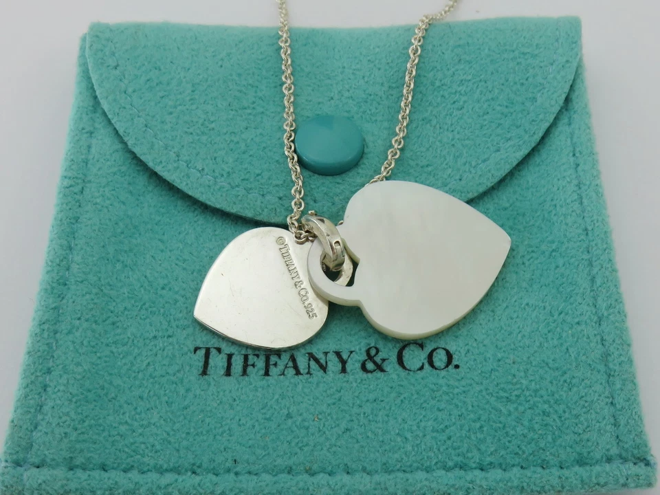 TIFFANY & CO Silver Mother of Pearl Return to Tiffany Double Heart Pendant - image 2 of 4