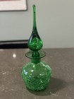 Vintage MCM Rainbow Art Glass Green Crackle Decanter Bottle Flame Stopper
