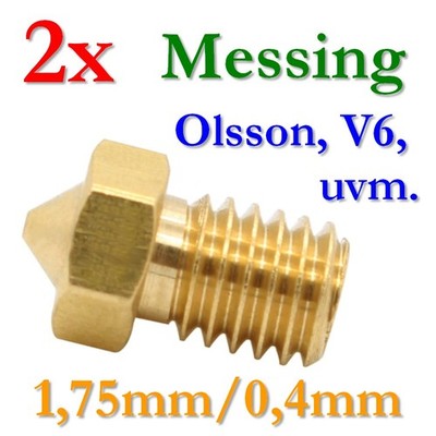2x 0,4mm Messing Düse jhead brass Nozzle 1,75mm für Ultimaker 2 UM2 Olsson Block