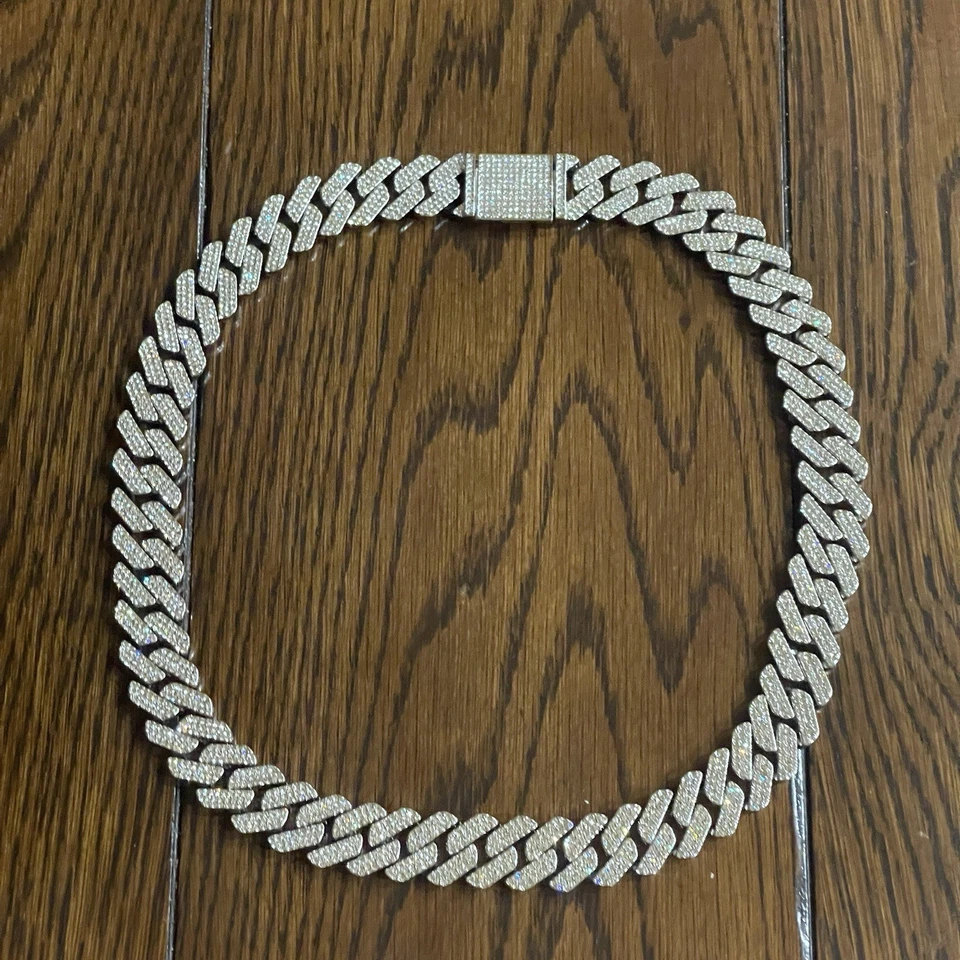 Cuban Link Chain Necklace Iced MOISSANITE Out 925 Silver Plated, 24 Inch , 20mm - Image 3 of 4