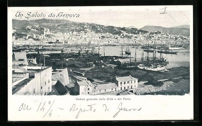 Postcard Genova, Veduta generale della Cittá e del Porto 1904