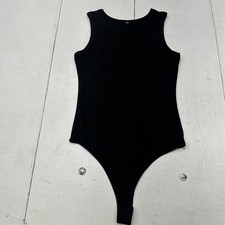 Solid Black Ribbed Sleeveless Racerback One Piece Women's Bodysuit Size Medium