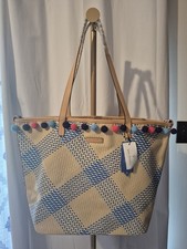Vera Bradley Straw Beach Tote Natural Tan Blu...