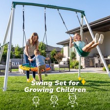 Hapfan 500lbs Heavy Duty 7.5ft Tall Metal Swing Set with 2 Swings Kids Backyard