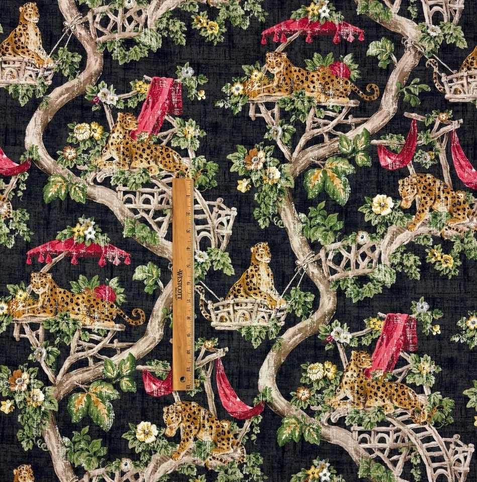 P KAUFMANN LAZY DAYS CARAWAY TECIDO DE ALGODÃO LEOPARDO PRETO POR JARDA 54"W - Imagem 4 de 4