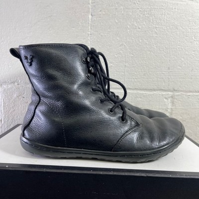Vivobarefoot Gobi Hi Top Black Leather Barefoot Boots Lace up Womens 39 EU/8 US
