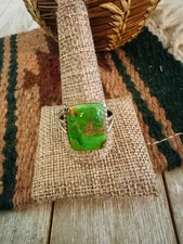 Old Pawn Handcrafted Kingman Turquoise & Sterling Silver Ring Size 12.75