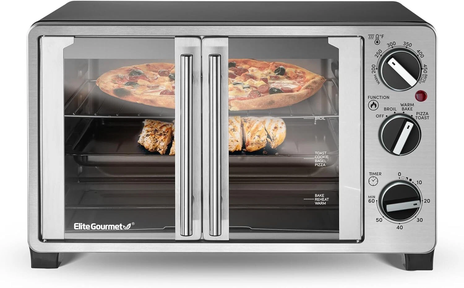 Double French Door Countertop Toaster Oven Keep Warm 25L Stainless Steel 1500 W